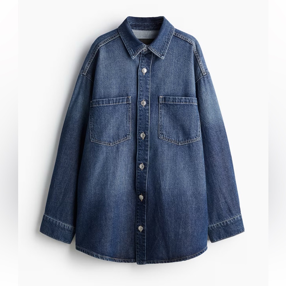 H&M Dark Blue Denim Button-Up Shirt Jacket